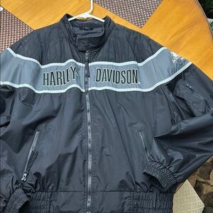 Harley-Davidson Black and Gray Windbreaker with Stand-Up Collar